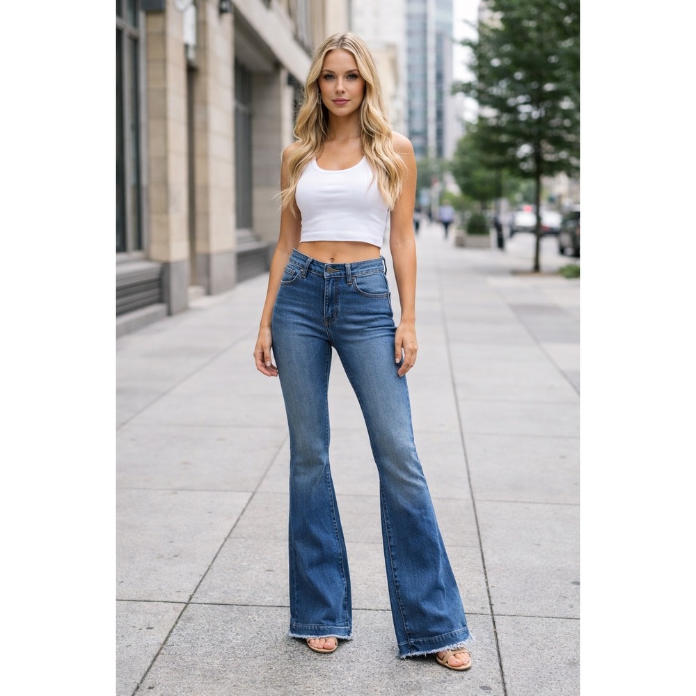 Jack David Y2K Flare Jeans Size 9 Tall Raw Hem Bootcut‎ Denim